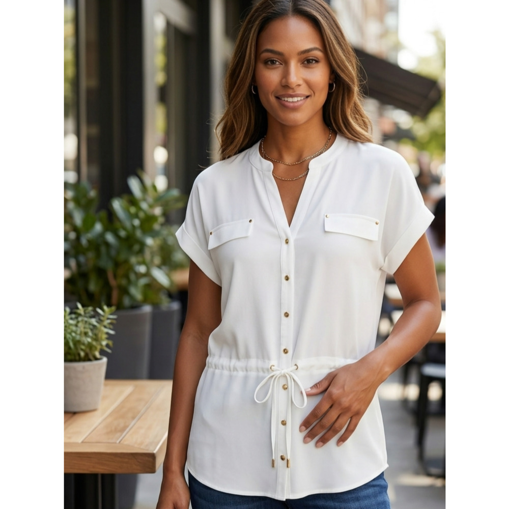Calvin Klein White Minimalist Lagenlook Button Down Top Size M
